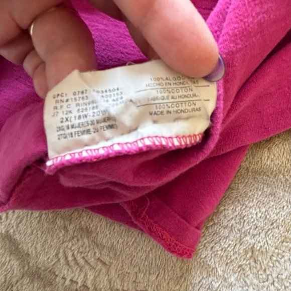 JMS Just My Size Pink with blue and yellow flowers 100% cotton t-shirt Size 2X - Picture 7 of 8